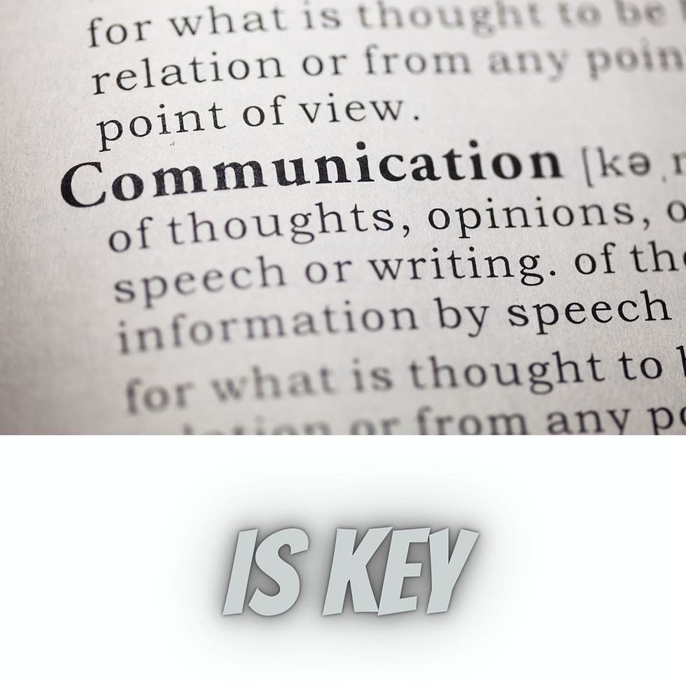 Text auf weissem Grund. Communication als Wort fett geschrieben