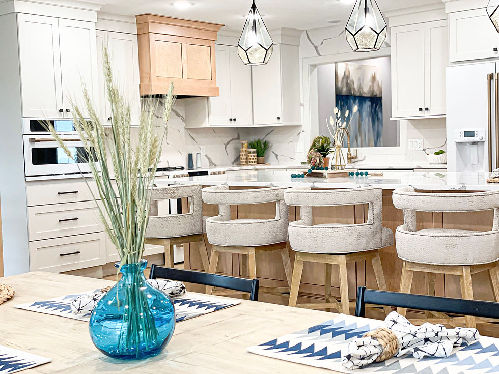 Close-up view of a modern kitchen with marble countertops and sleek cabinetry
