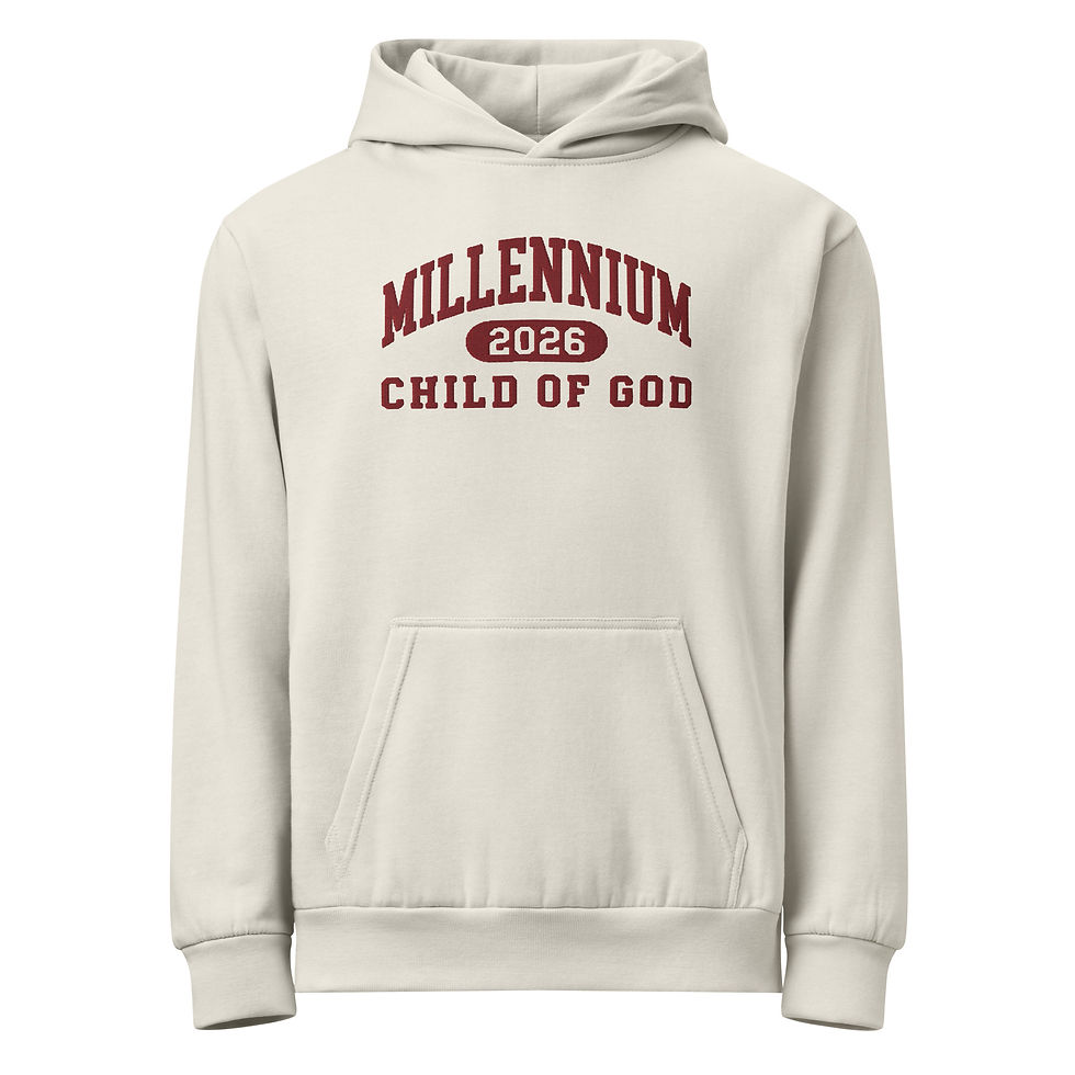 Front view of The Zion christian hoodie showing vintage varsity graphic and kangaroo pocket