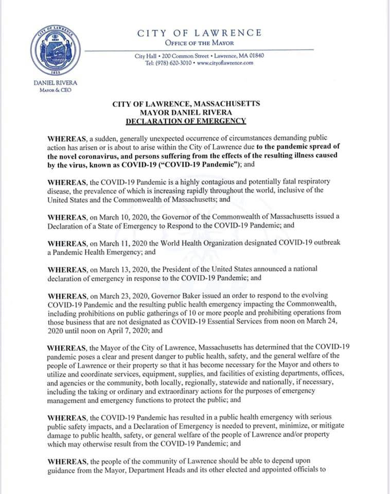 Lawrence Declaration of Emergency / Declaración de emergencia de Lawrence