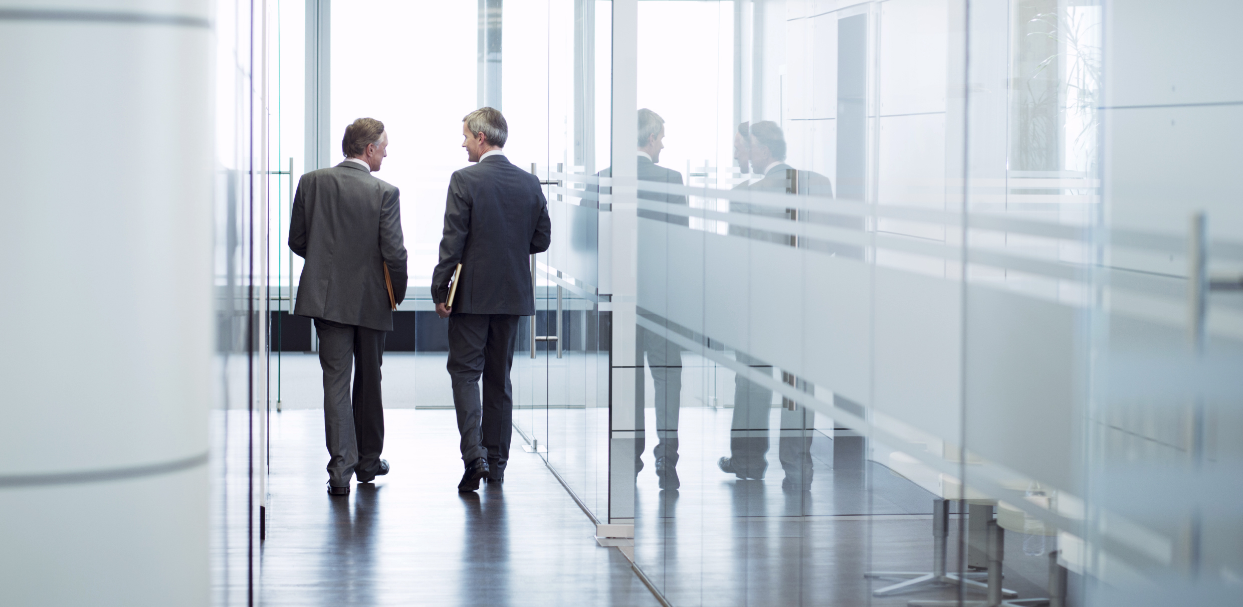 Business Meeting of Two Men Walking in the Hall