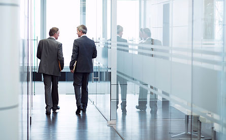 Business Meeting of Two Men Walking in the Hall