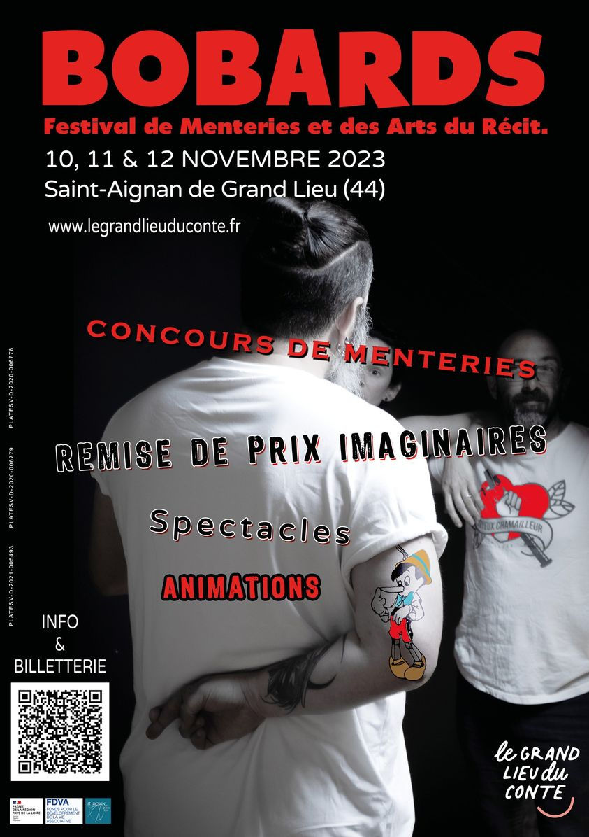 Affiche donnant des informations sur le festival de menteries et des Arts du récit de St Aignan. On voit une personne qui croise les doigts dans son dos.