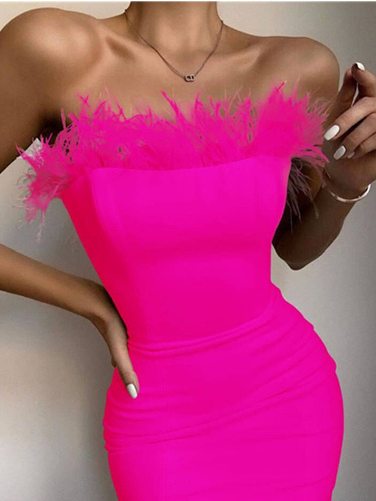 Thumbnail: Strapless Feather Midi Dress