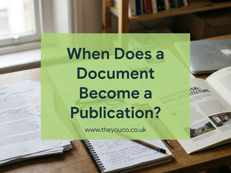 Printed document and publication proofs showing the editorial design process