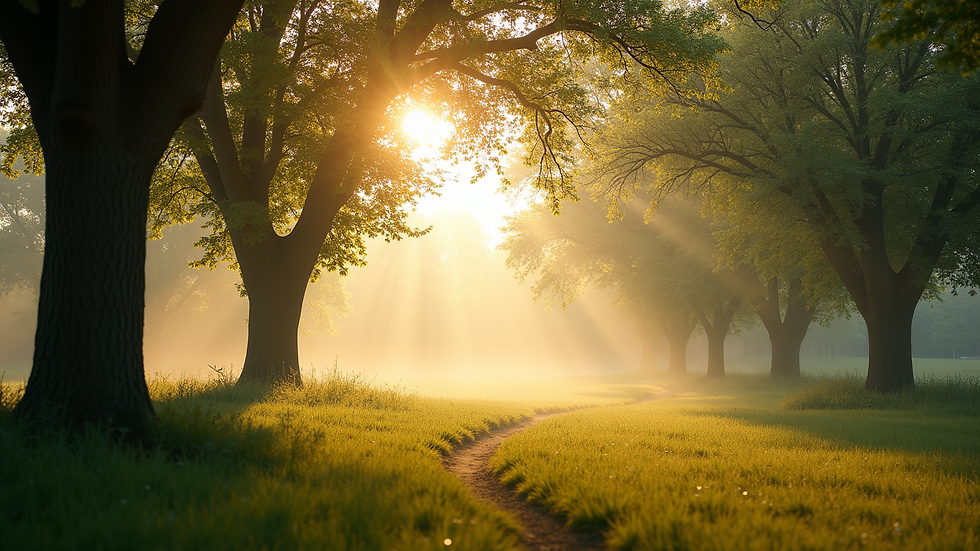 Eye-level view of a serene morning landscape