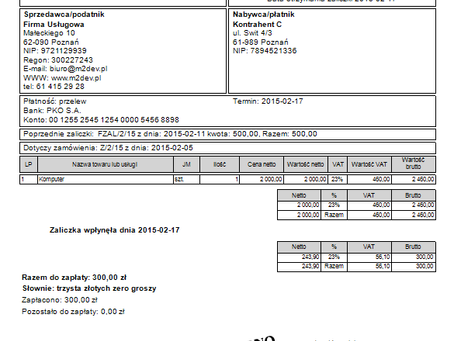 Faktura zaliczkowa (авансовый счет) - кто и когда выставляет