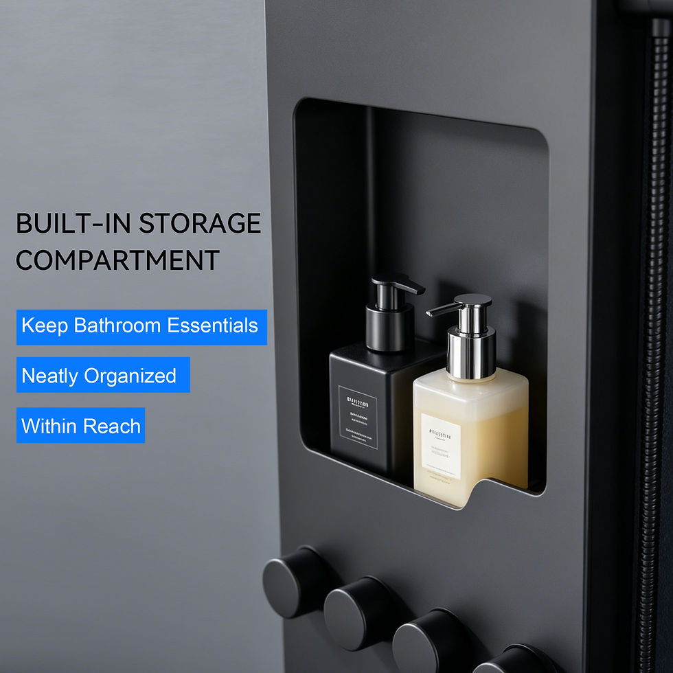 Miniature : Built-in recessed storage shelf holding shower bottles