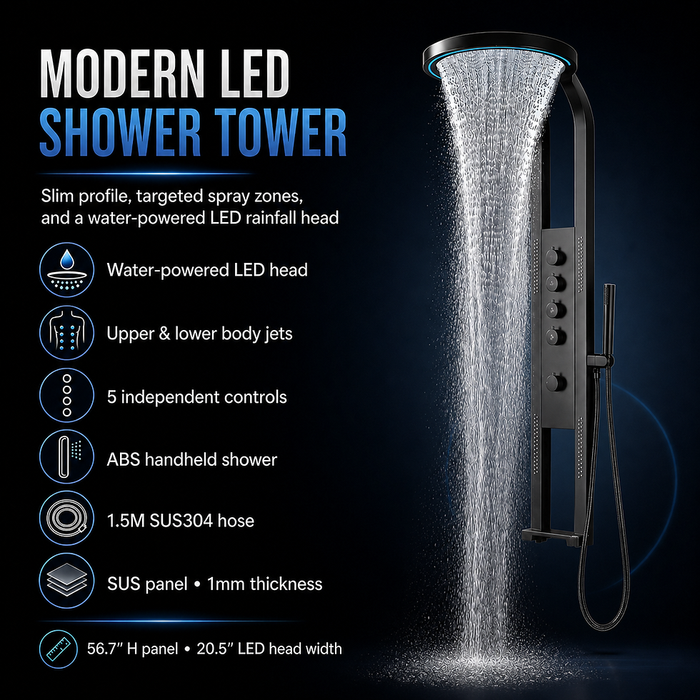 Miniature : Modern LED shower tower with rainfall head and independent controls