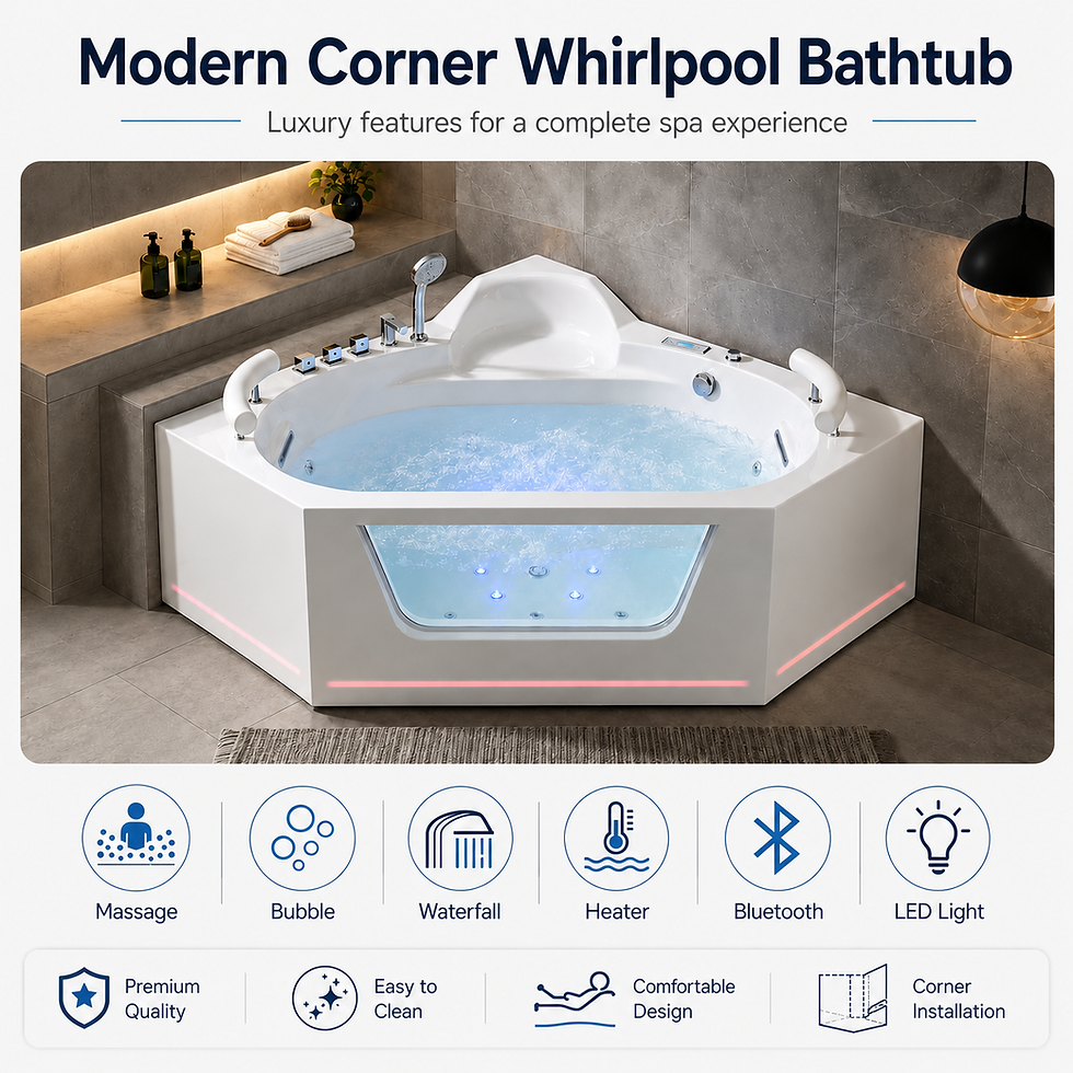 Whirlwell Modern corner whirlpool bathtub features