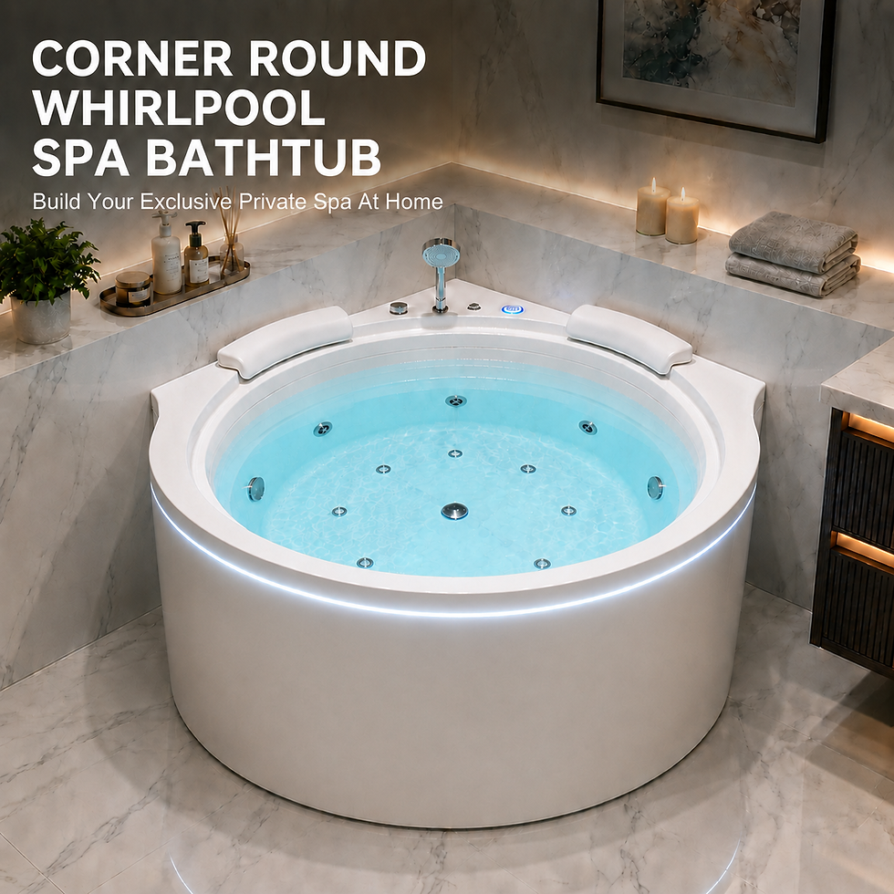 Corner round two-person whirlpool tub with blue LED light