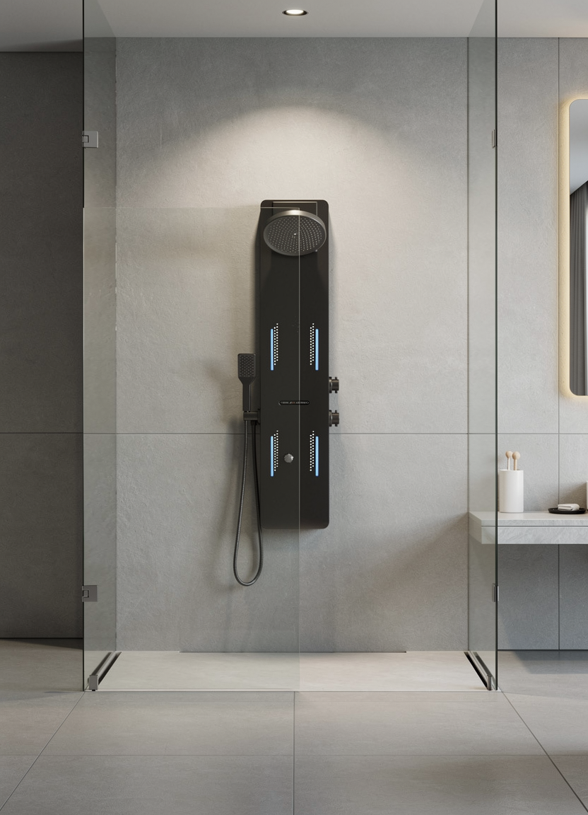 Thumbnail: Whirlwell LED Shower Panel — Matte Black Wall-Mount Spa Tower