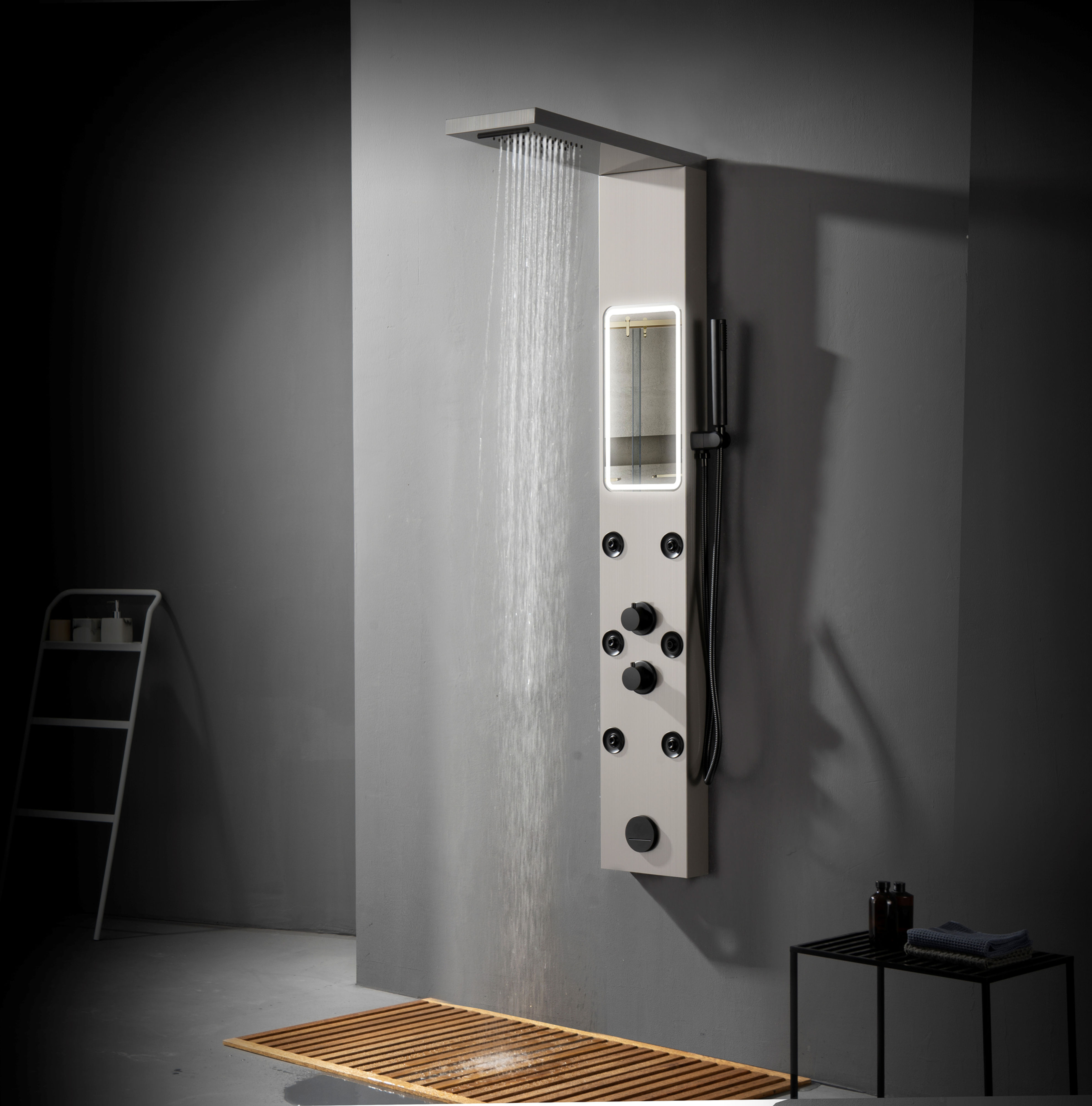 Whirlwell  Stainless Steel Spa Shower Panel with Self-Illuminating LED