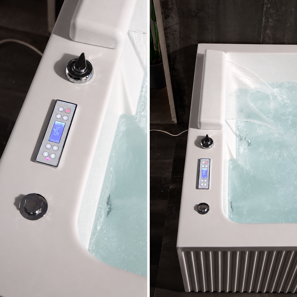 Thumbnail: Q456 bathtub Bluetooth control panel and waterfall close-up views