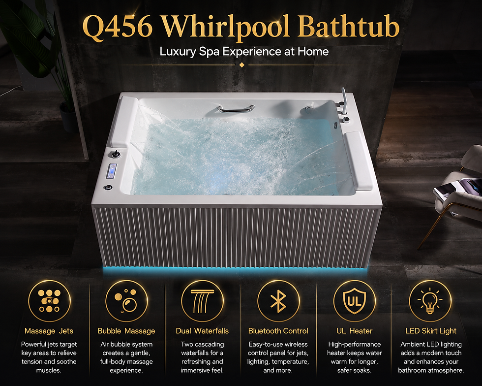 Q456 whirlpool bathtub with massage, bubbles, waterfalls and Bluetooth