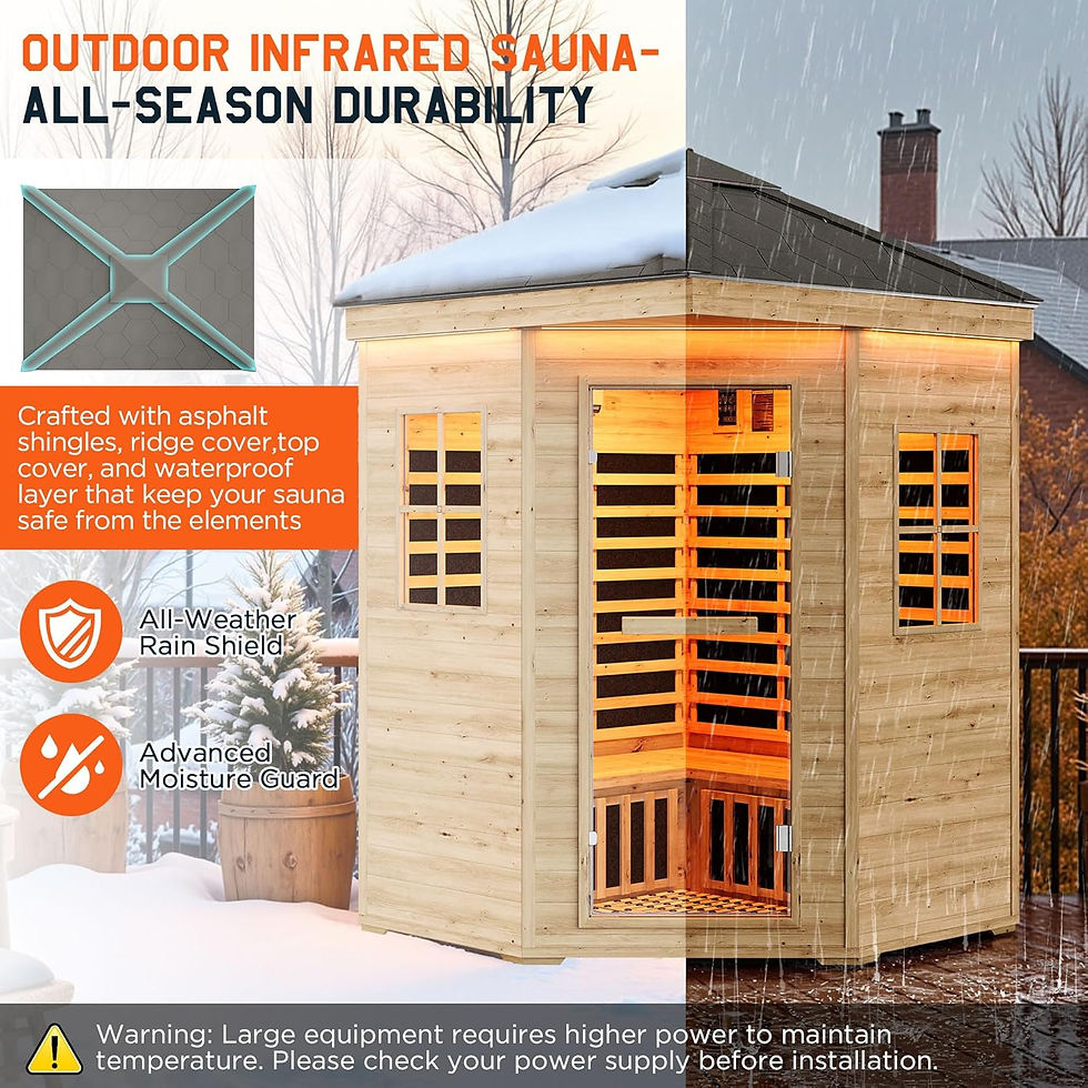 Miniature : Sauna infrarouge extérieur 4 personnes – Bois d'épicéa avec éclairage et haut-parleurs Bluetooth