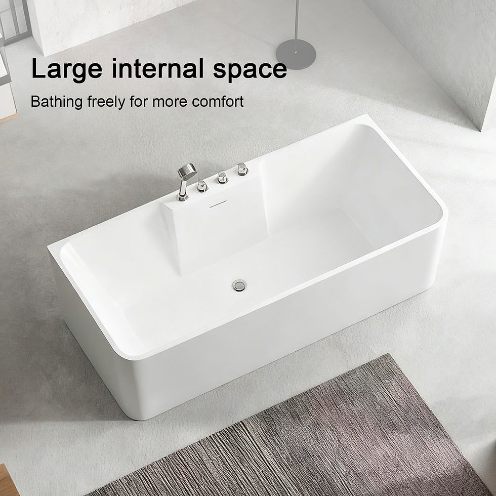 Miniature : Whirlwell freestanding bathtub large internal space overhead view in sunlit modern bathroom