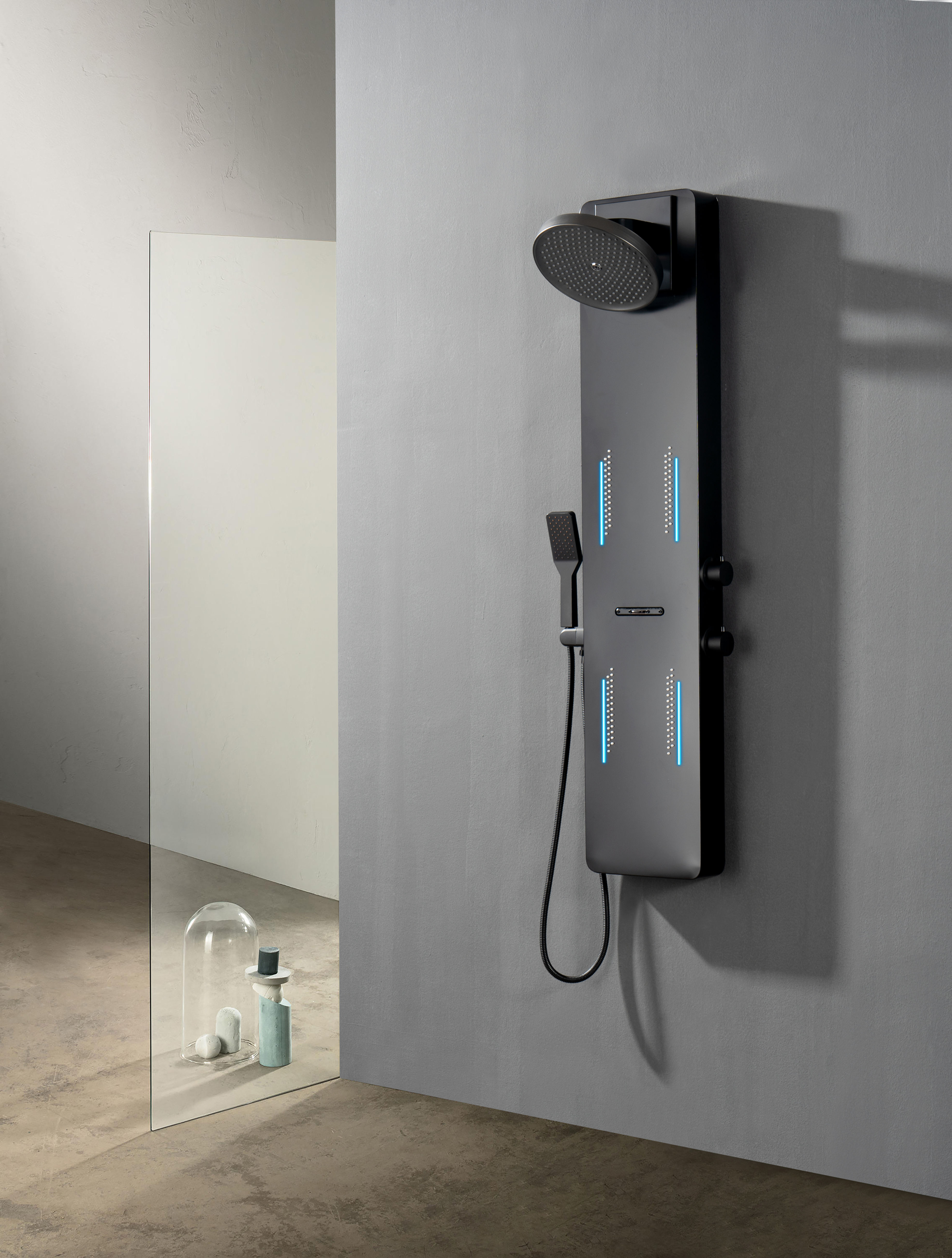 Whirlwell LED Shower Panel — Matte Black Wall-Mount Spa Tower