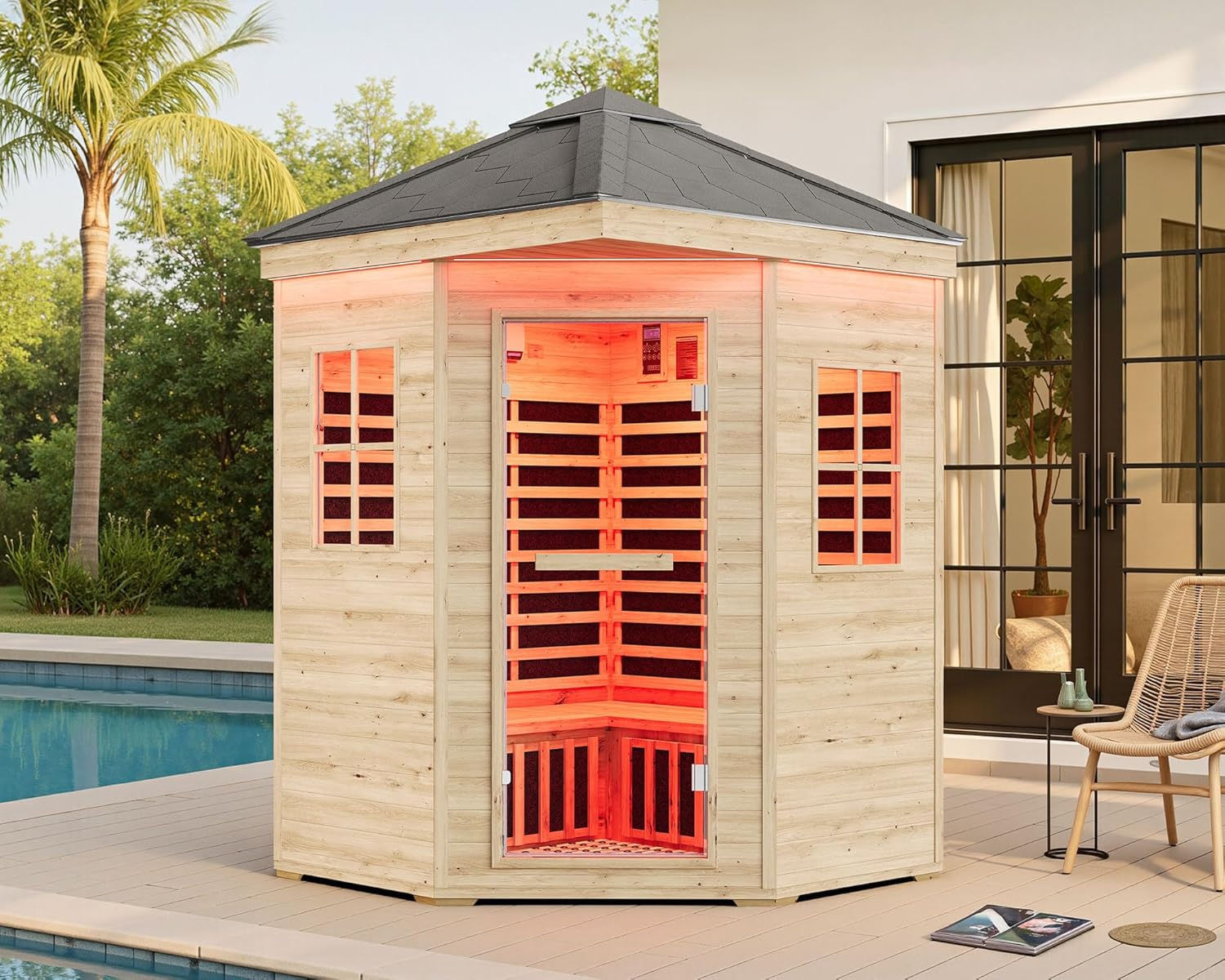 4 Person Outdoor Infrared Sauna – Spruce Wood withLighting & Bluetooth Speakers