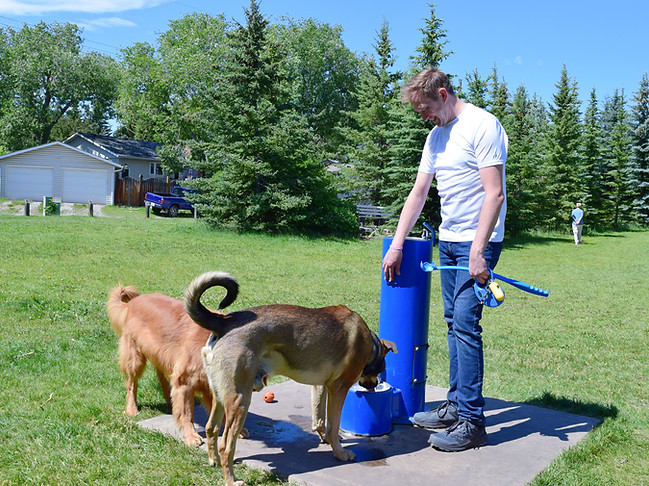 Dan Olesen engaging with residents at a local off-leash dog park in Calgary’s Ward 1