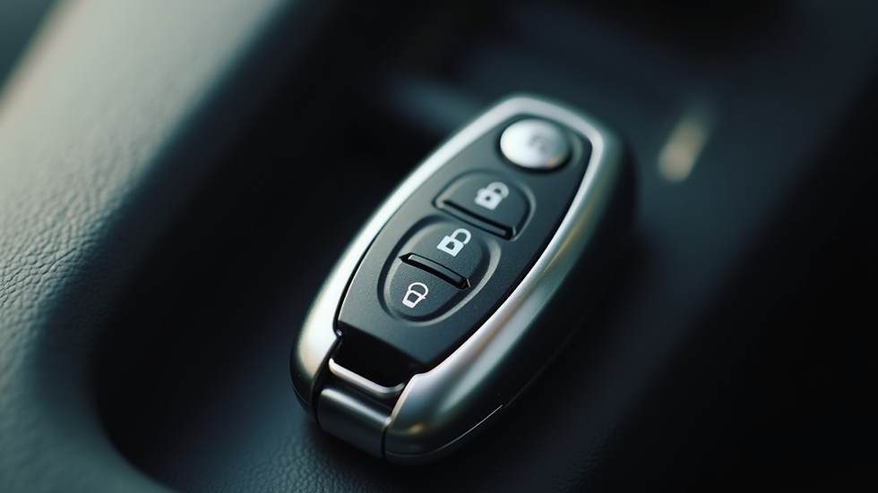 Close-up view of a smart car key with buttons