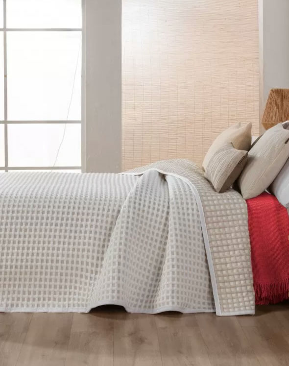 Miniatura: Colcha cubrecama jacquard reversible efecto gofre beige- Kai. 135
