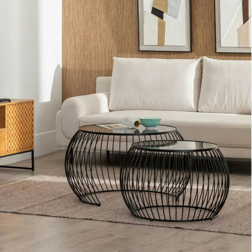 Miniatura: MESA DE CENTRO SET/2. METAL/CRISTAL. 89x80x51cm