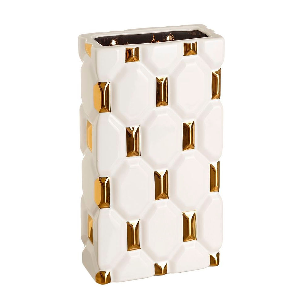 Miniatura: JARRÓN BLANCO-ORO CERÁMICA DECORACIÓN 20 X 10 X 36 CM
