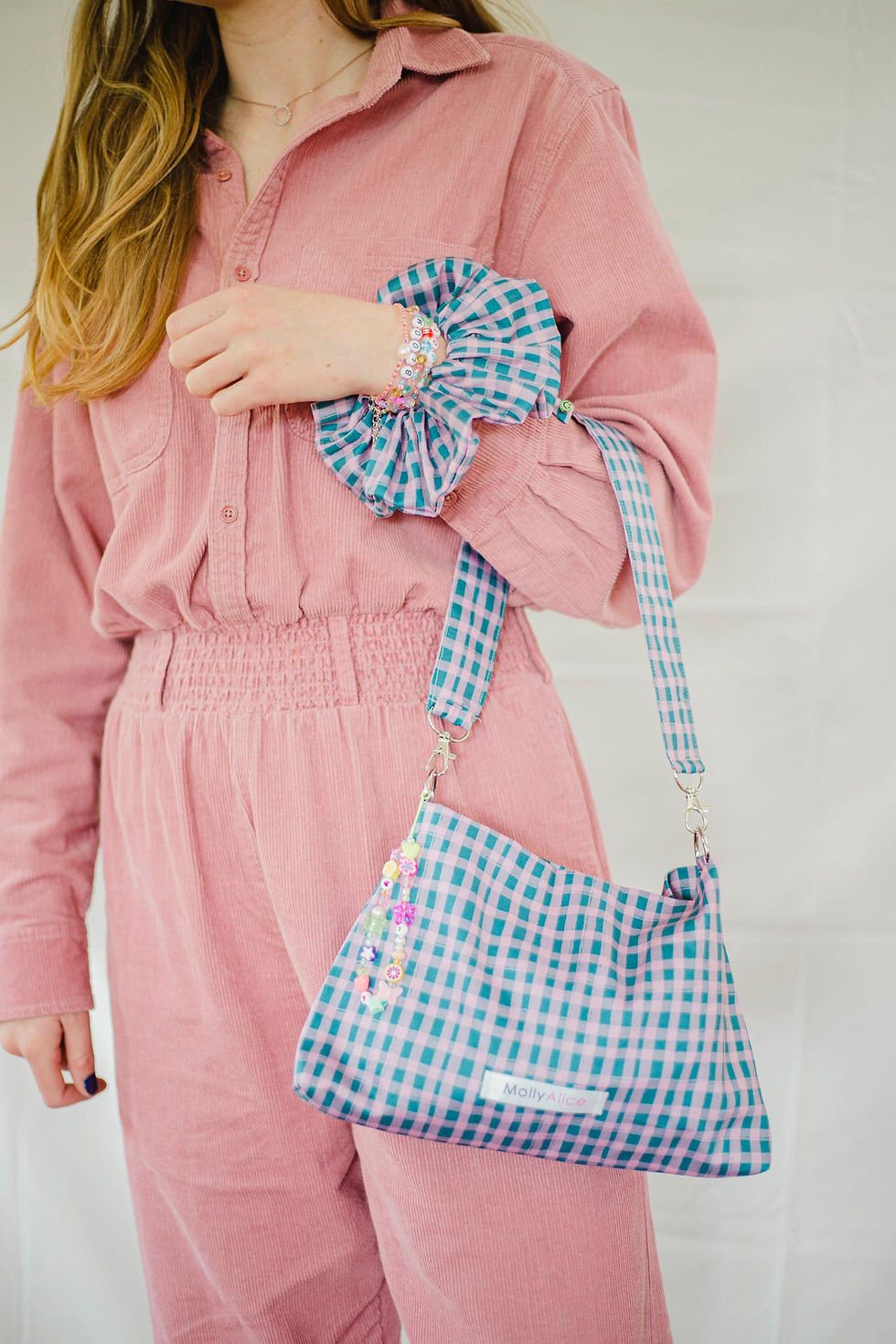 Thumbnail: The Outout Handbag/Scrunchie Duo ❀ Pink Gingham Print