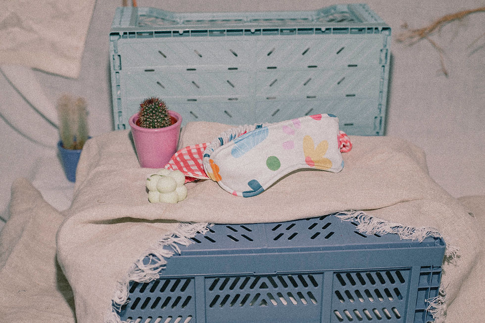Thumbnail: Sleep Tight Eye Mask ☁ Saskia Pink Gingham Print