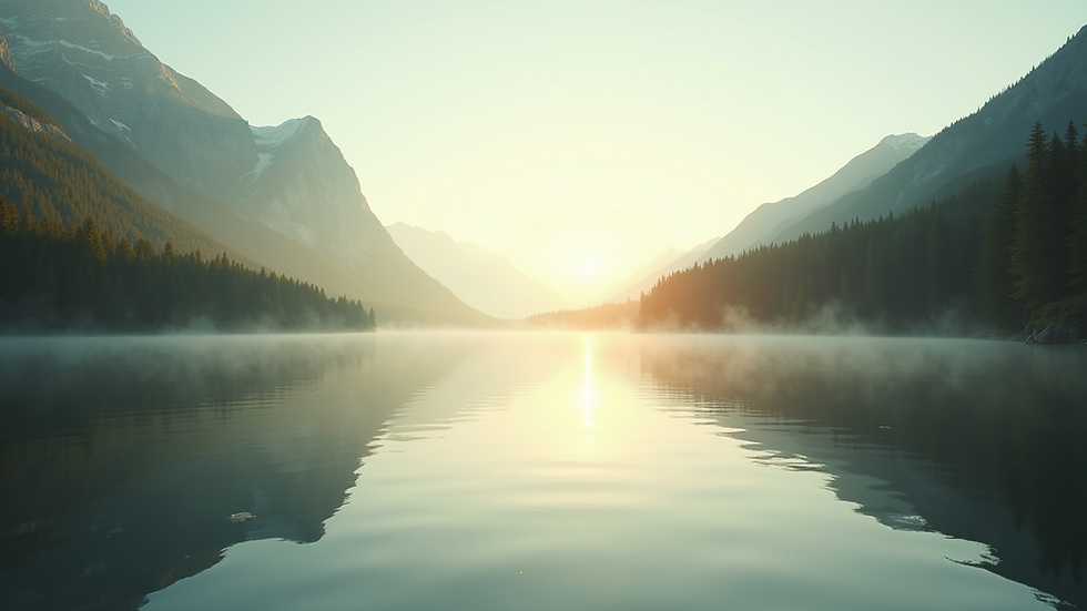 Eye-level view of a serene lake reflecting the soft morning light