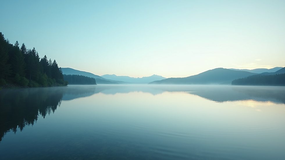 Eye-level view of a calm lake reflecting a clear sky