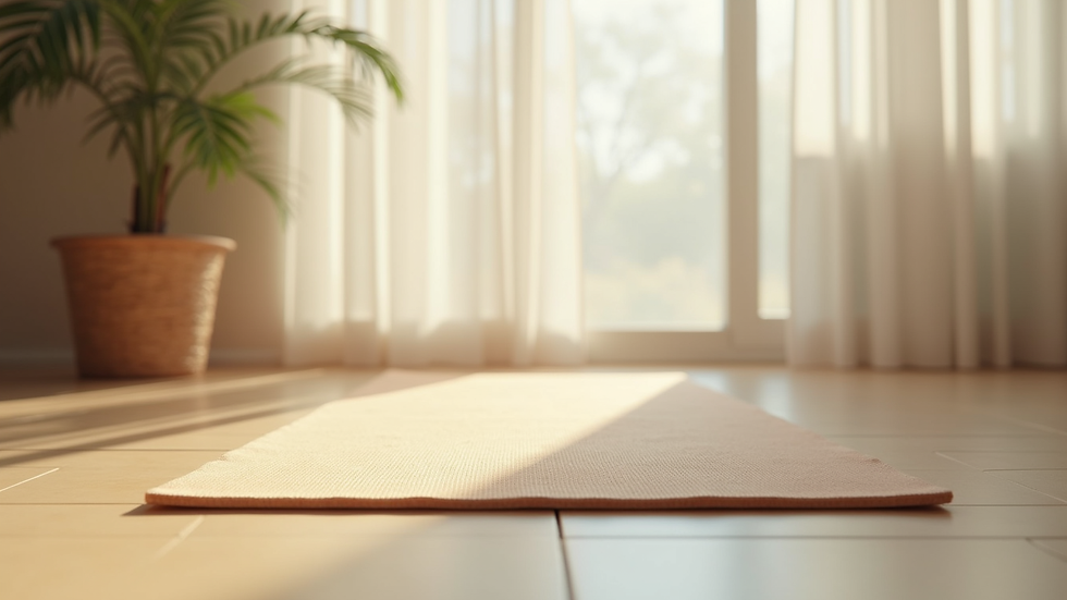 Close-up view of a serene room with a yoga mat and soft natural light