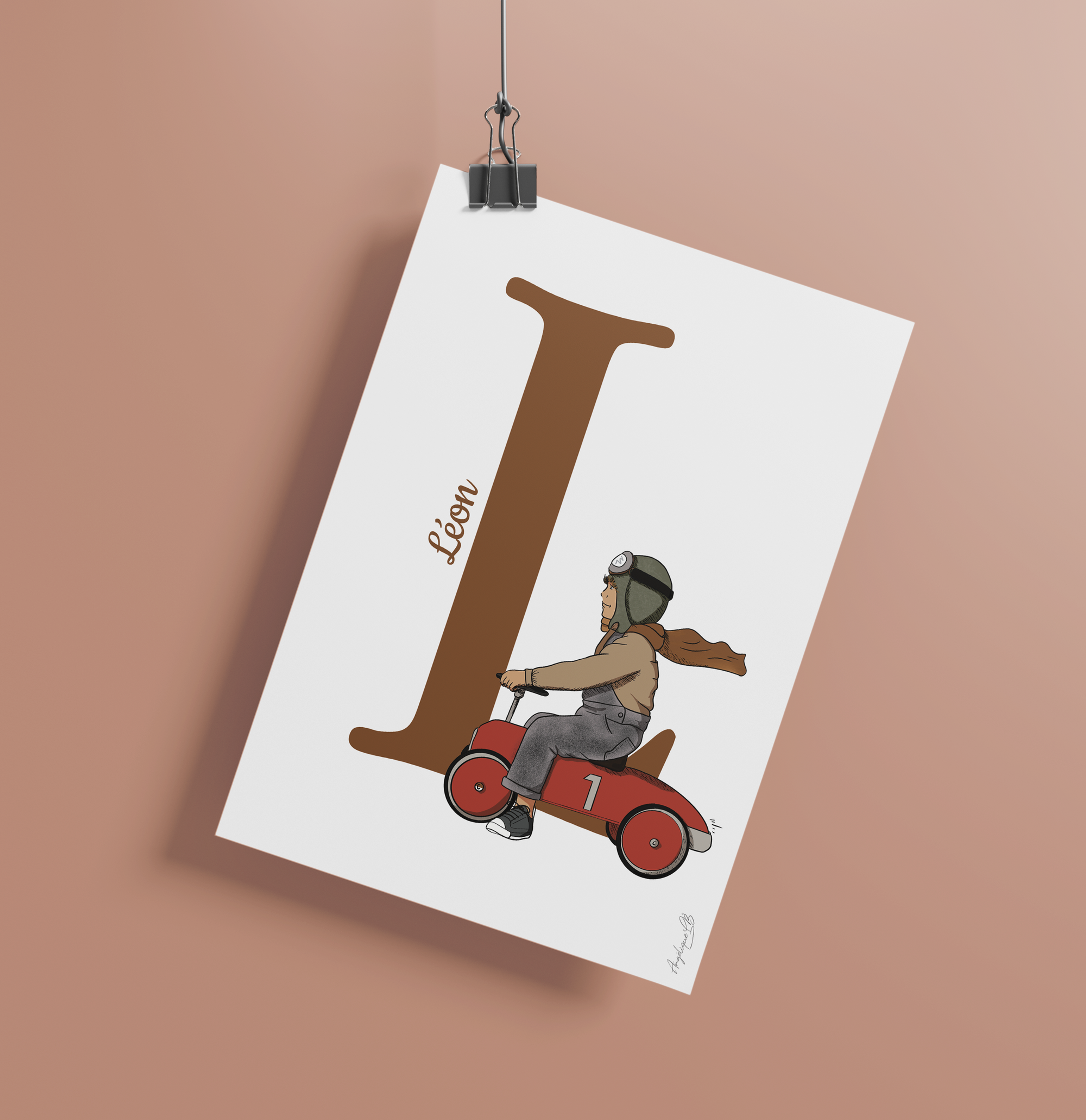 Affiche prénom personnalisée pour enfant - Enfant en voiture