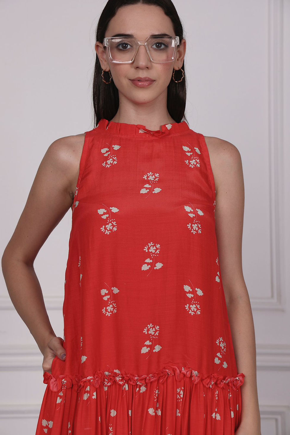 Thumbnail: Patterned midaxi Dress - Red