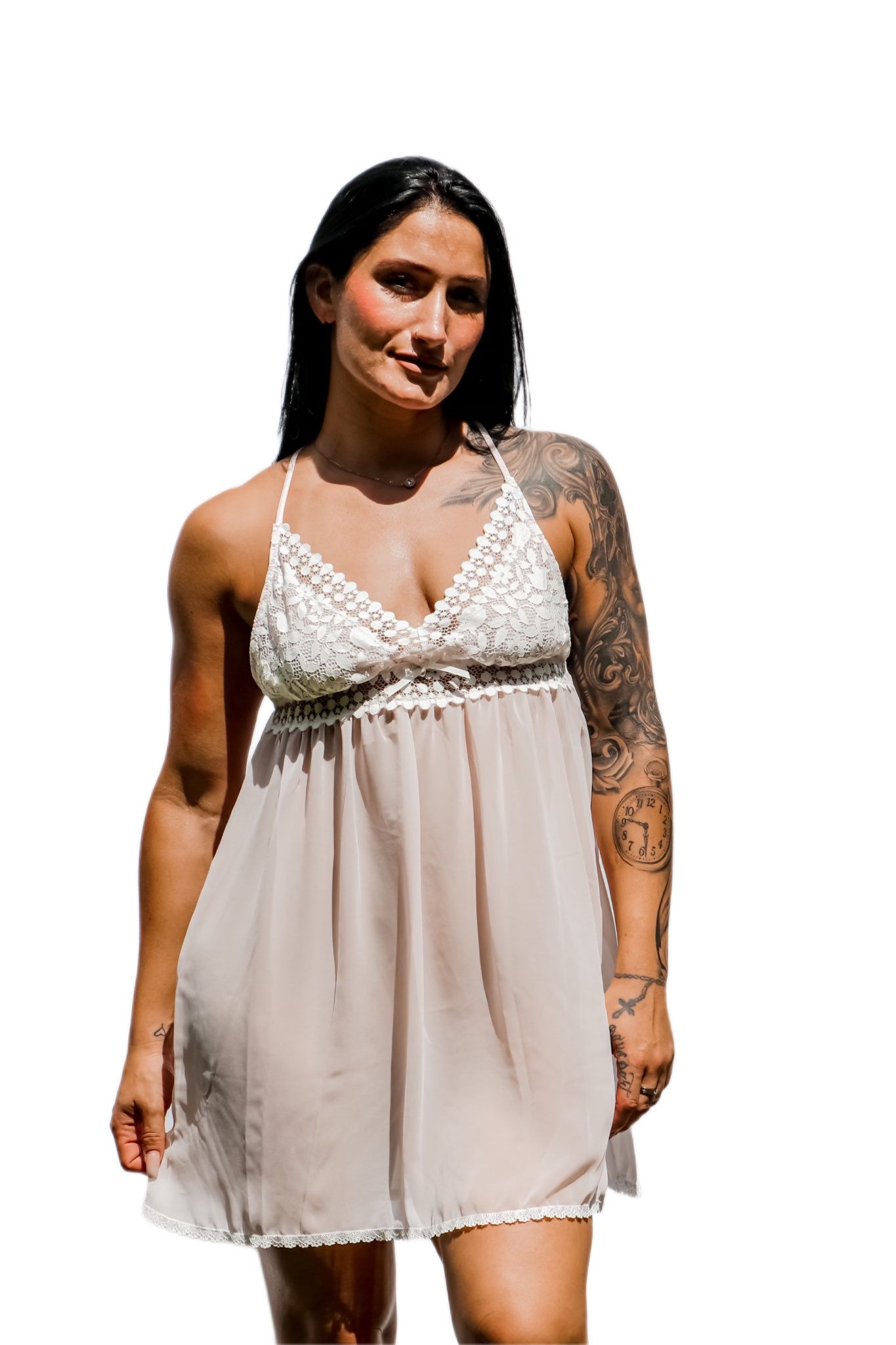 pink chiffon chemise with lace detail