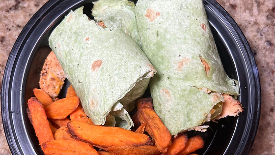 Spinach Chicken Wrap/ Sweet Potato Fries