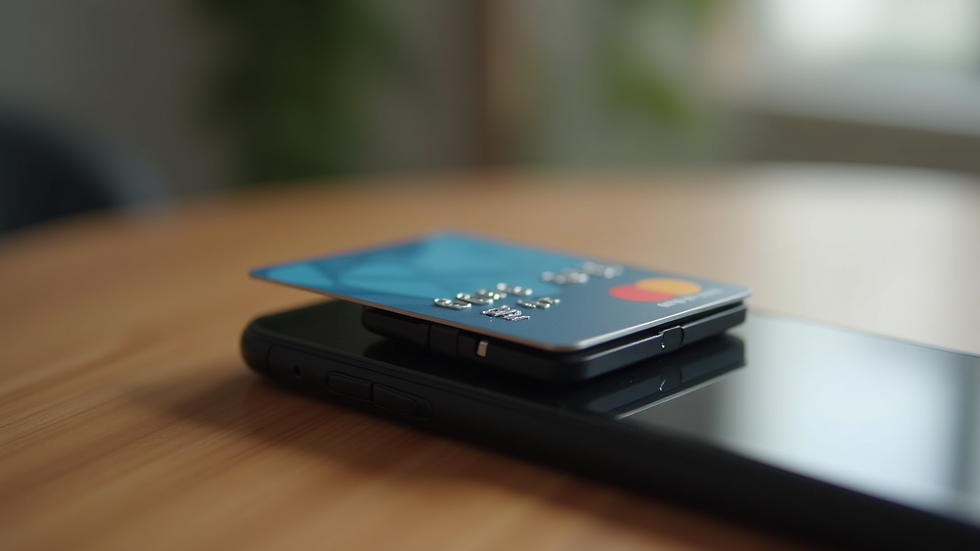 Close-up view of a credit card reader attached to a smartphone
