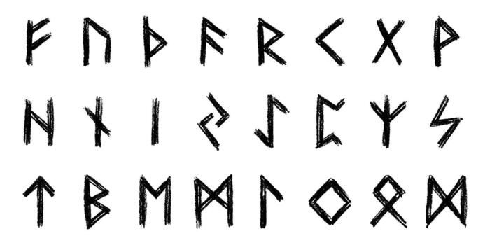 A graphic depicting all 24 Elder Futhark runes.