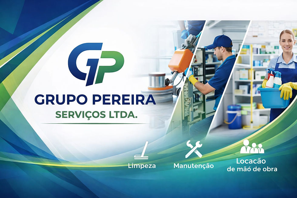 Arte corporativa Grupo Pereira Serviços com logo e faixas diagonais