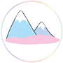 Utah Salt Supplements Logo. Two snow-capped mountains, one blue and one purple. An ancient pink sea salt lake.
