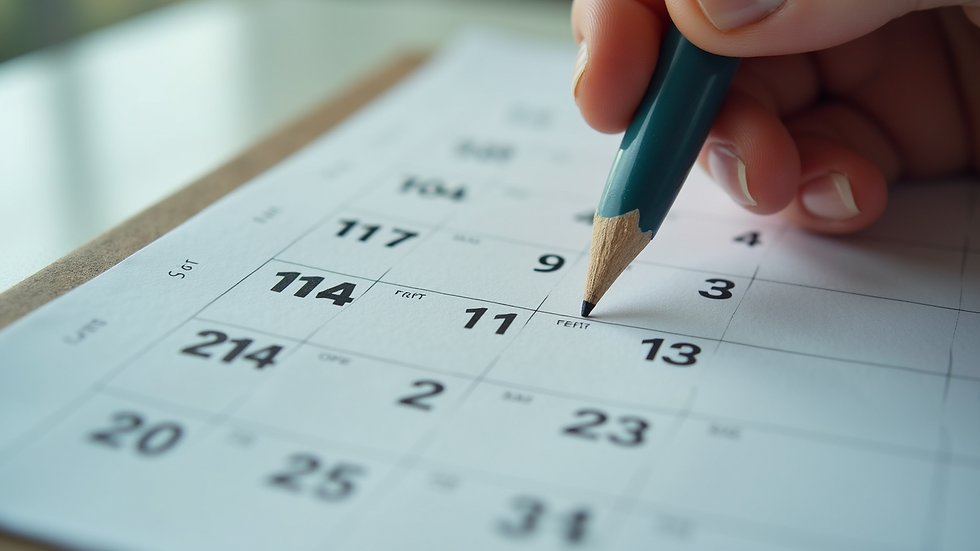 Close-up view of a calendar with marked dates and notes