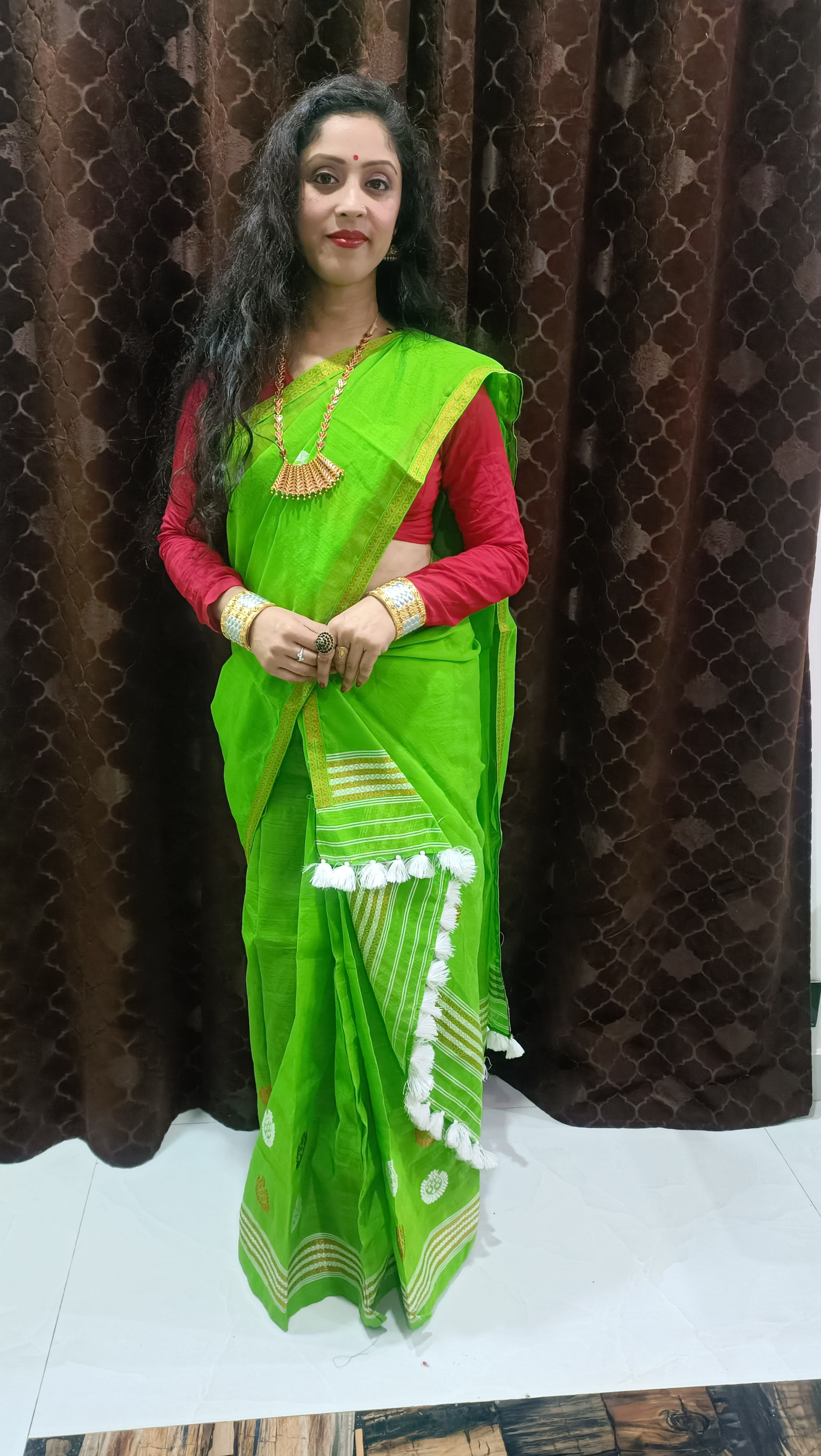 Staple cotton low price handmade mekhela chador full stitched 