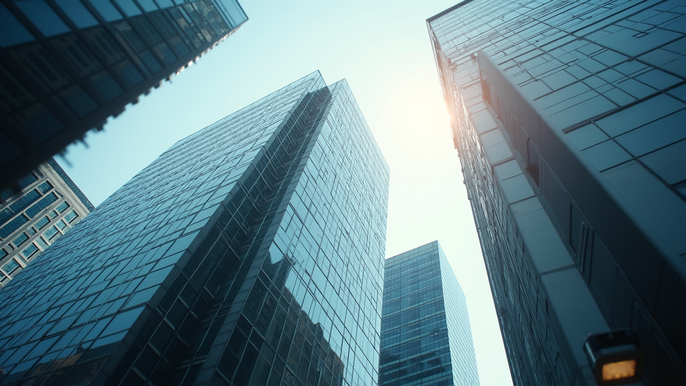 Eye-level view of a modern office building
