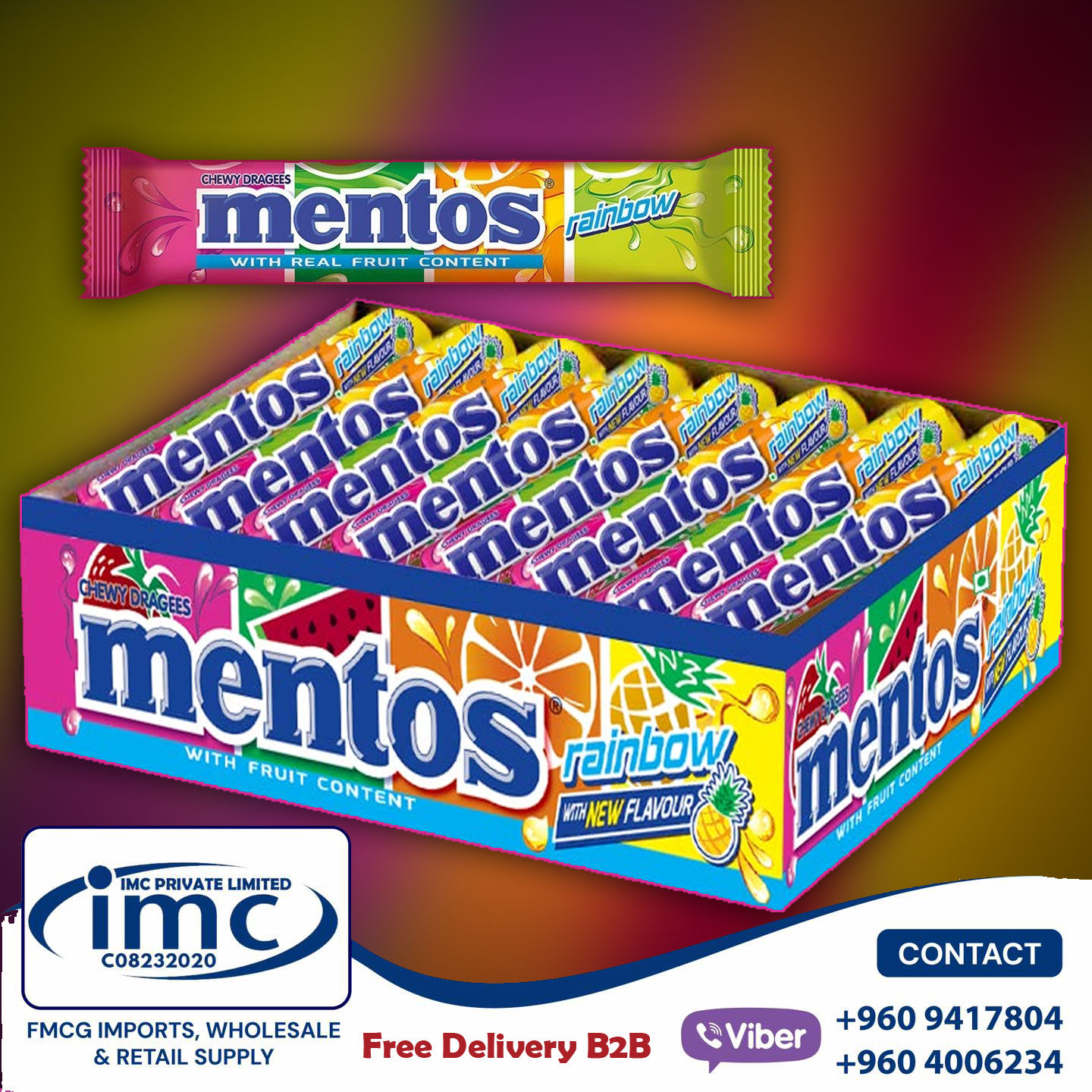 MENTOS ROLLS 28.6g RAINBOW x 30 Rolls BOX