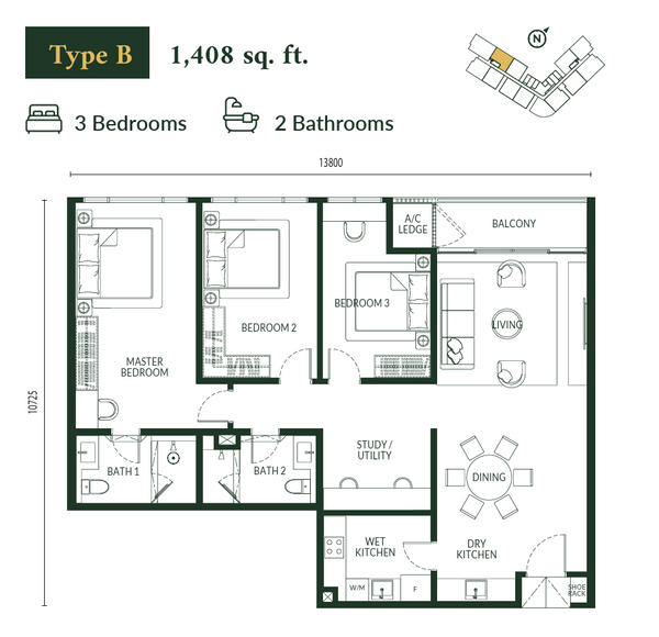 Park Green @ Pavilion Bukit Jalil Type C layout plan