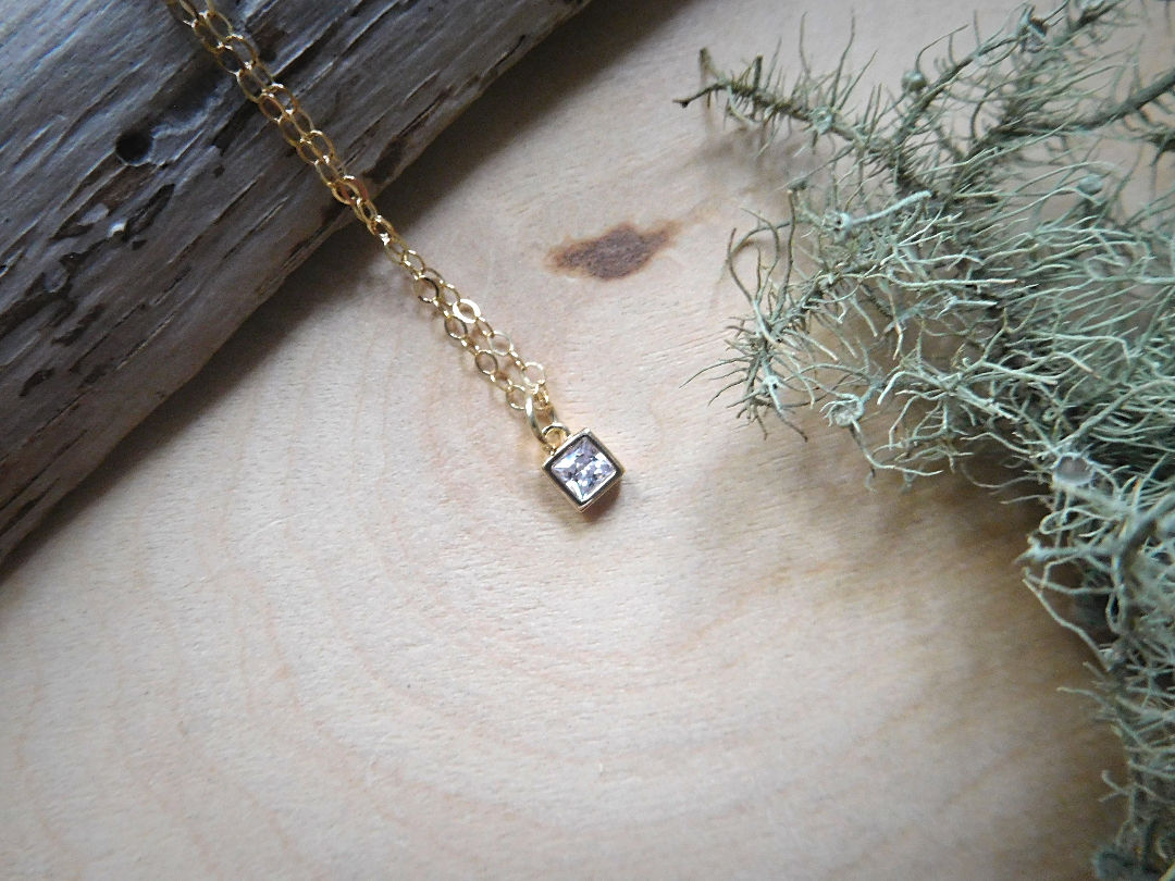 Square CZ Gold Pendant necklace