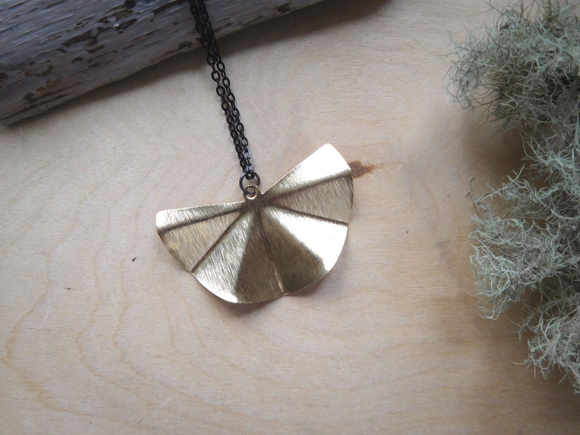 Large Brass fan necklace