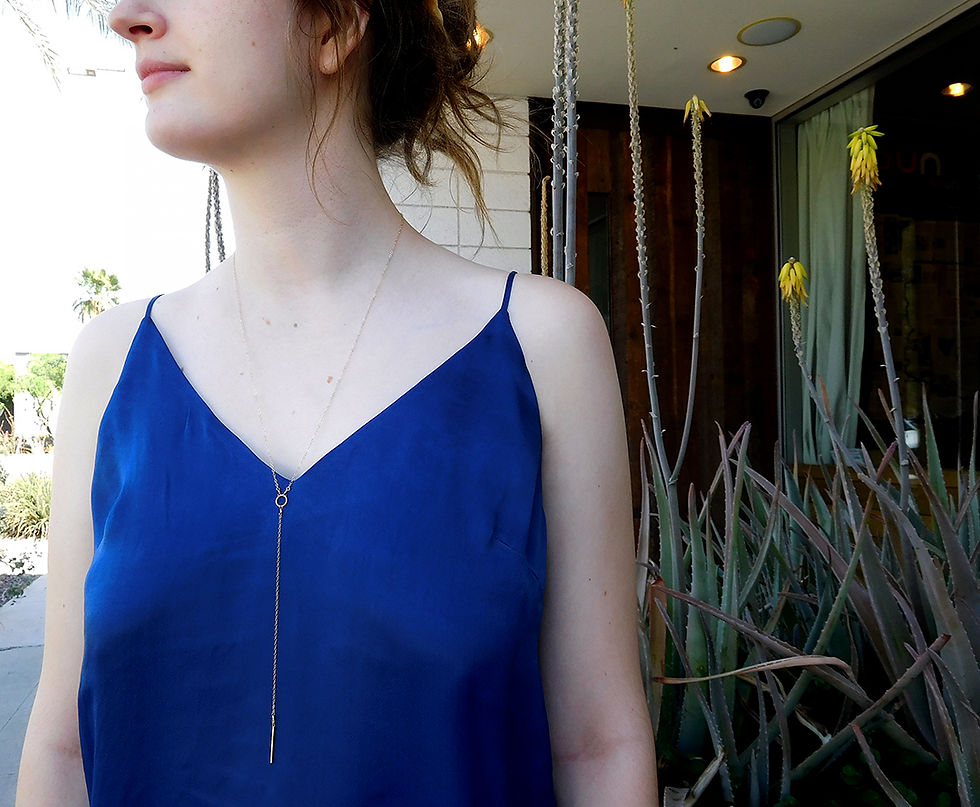Thumbnail: Delicate gold bar with small hoop and gold filled chain y necklace