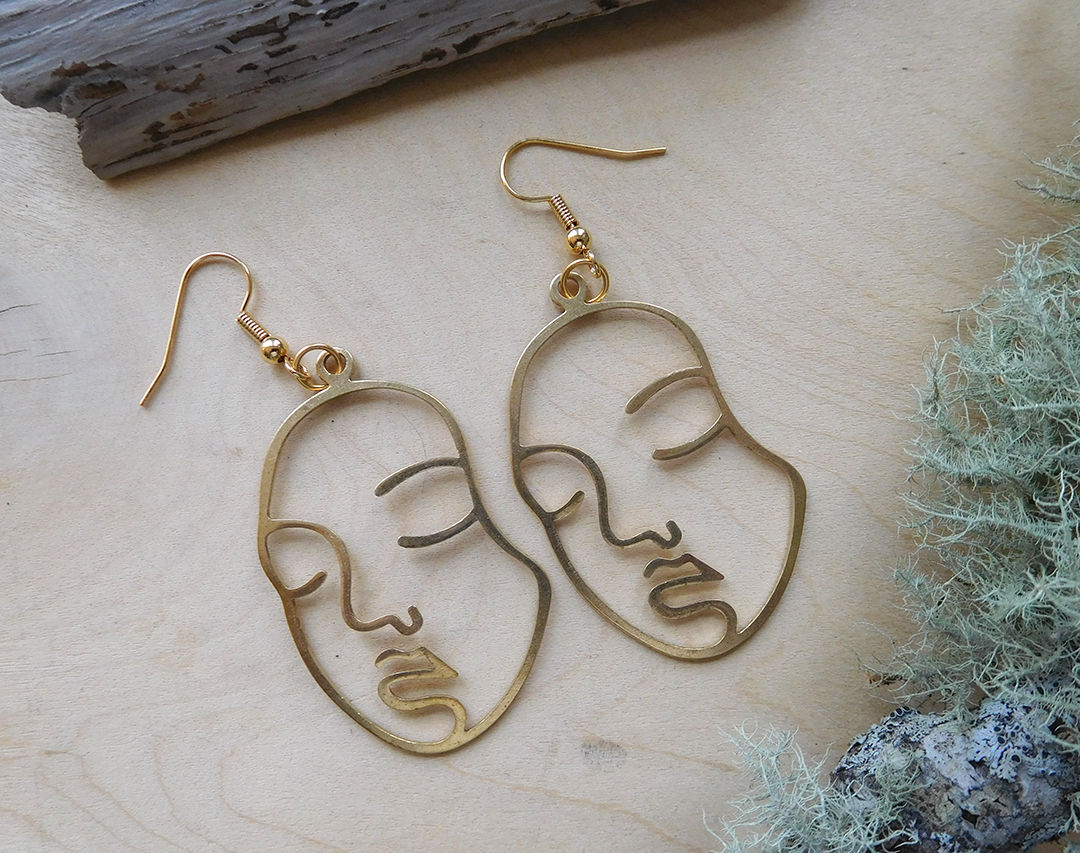 Brass face earrings
